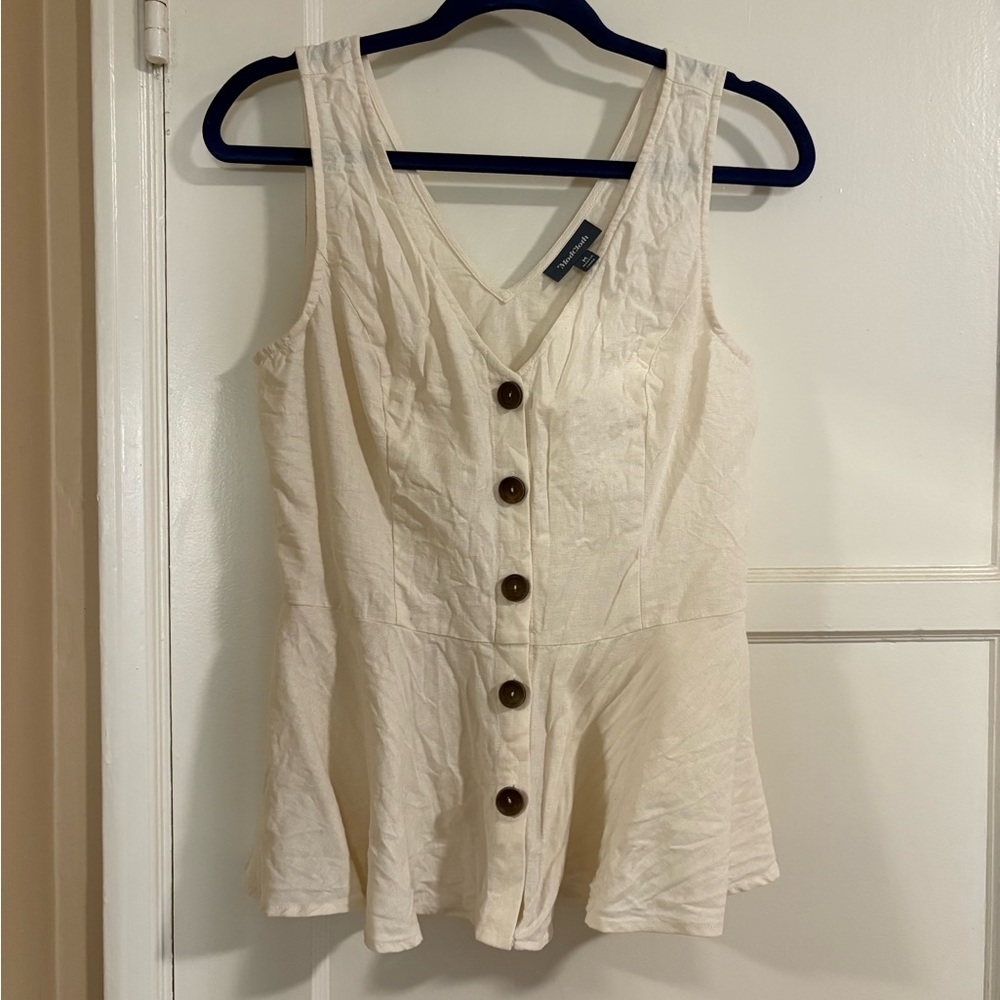 ModCloth Cream Button-Front Peplum Tank Top